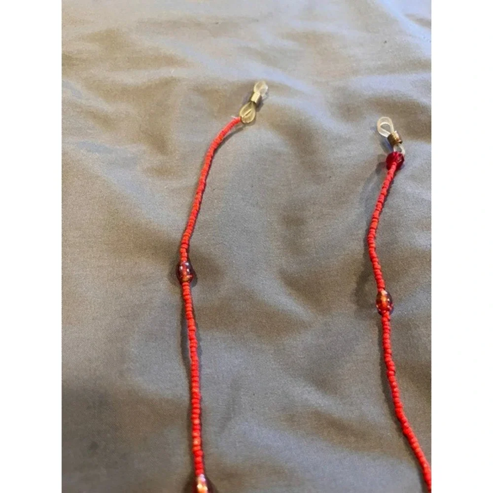 Handmade Red Seed Bead Eyeglass Chain Sunglasses Lanyard Holder Bohemian Style